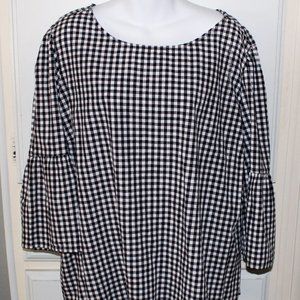 Black & White Bell Sleeve Gingham Blouse  NWT